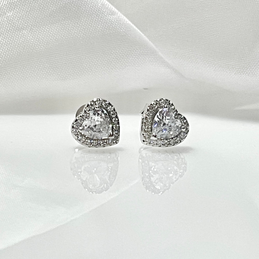 Aretes Plata Corazón Blanco 8MM | Nicola Joyeria 