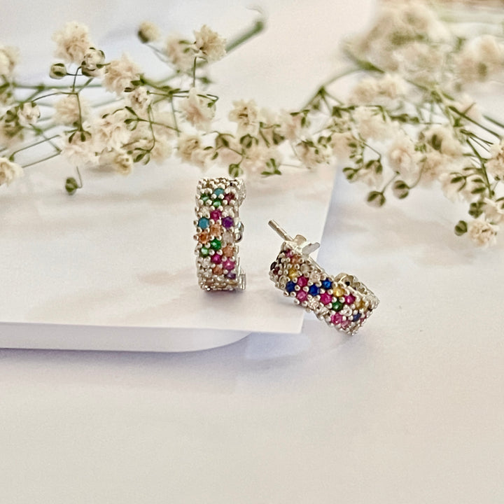 Aretes de Plata Multicolor 12MM | Plata 925 en Costa Rica