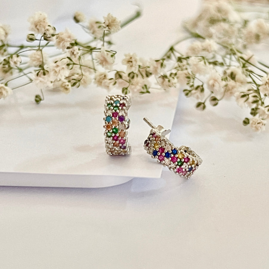 Aretes de Plata Multicolor 12MM | Plata 925 en Costa Rica