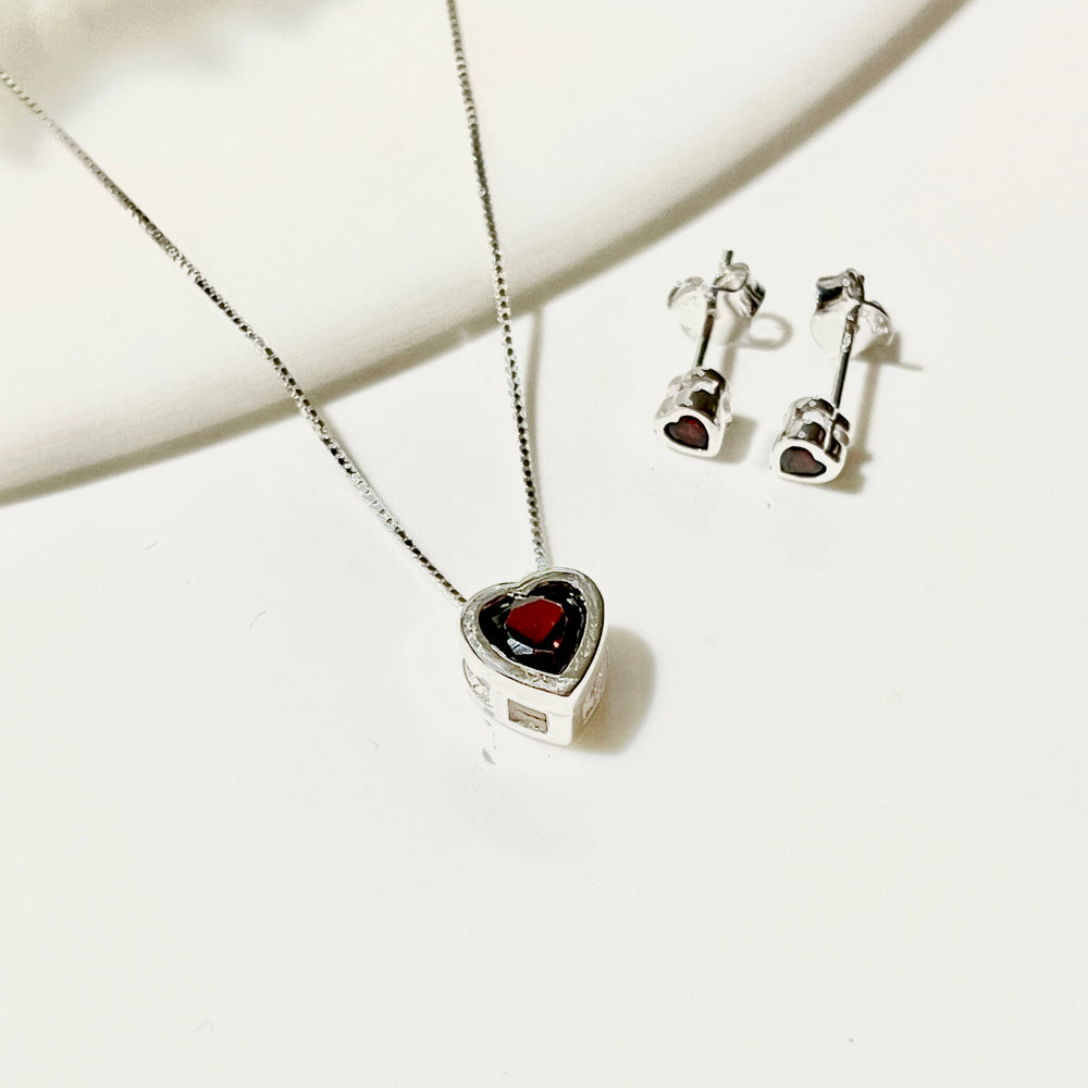 Juego Plata ❤️Corazon Mediano Rojo | Nicola Joyería 