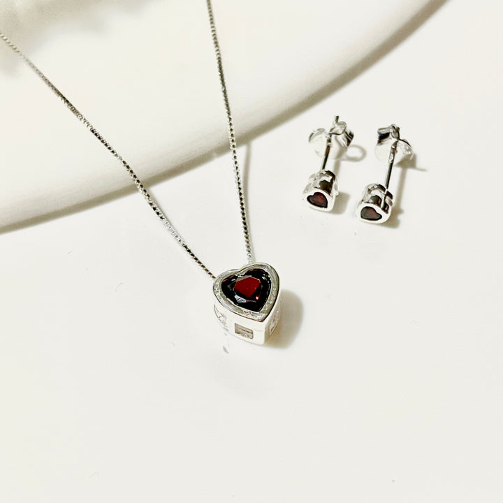 Juego Plata ❤️Corazon Mediano Rojo | Nicola Joyería 