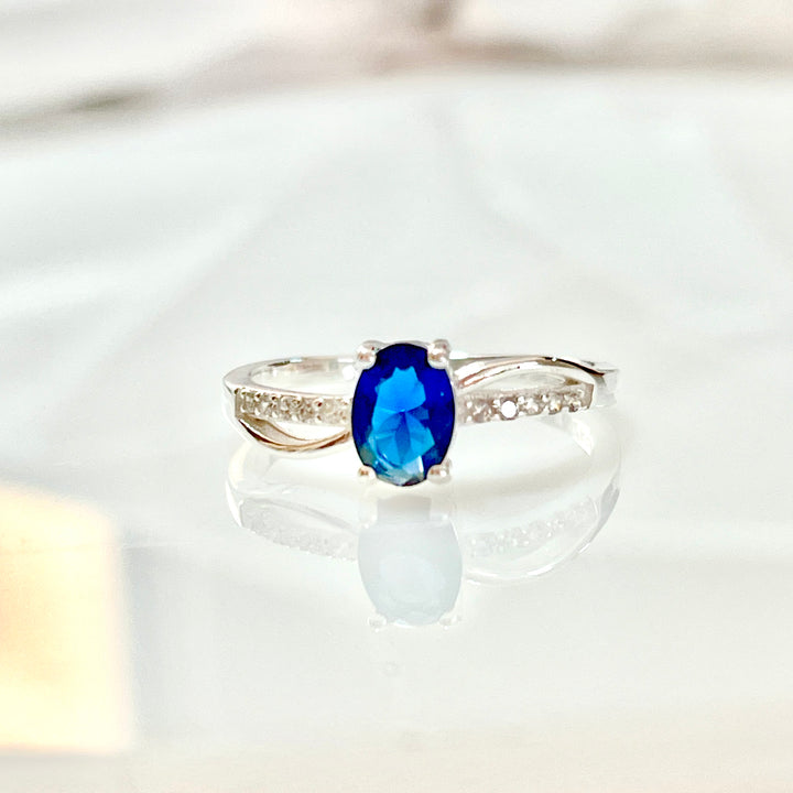 Anillo Plata Promesa Ovalo Azul Brillante 💙 | Nicola Joyería 