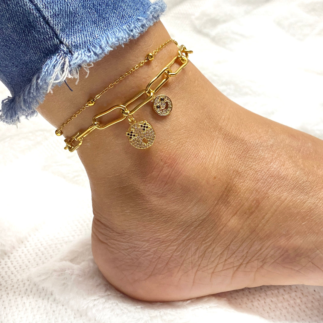 Tobillera Acero 😊 Happy Face | Nicola Joyería 