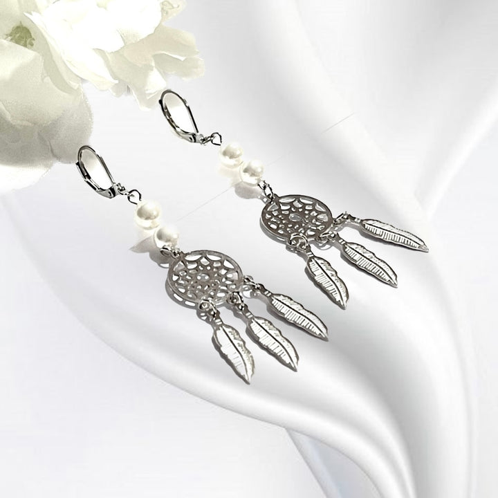 Aretes de Acero Largo Pluma 🪶