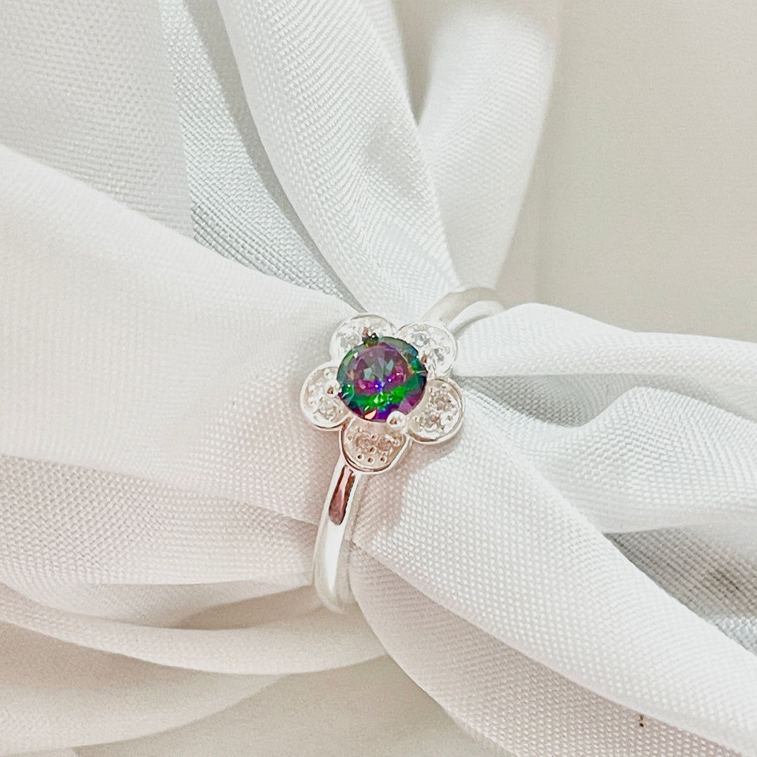 Anillo Plata Promesa Flor 🌈 Topacio