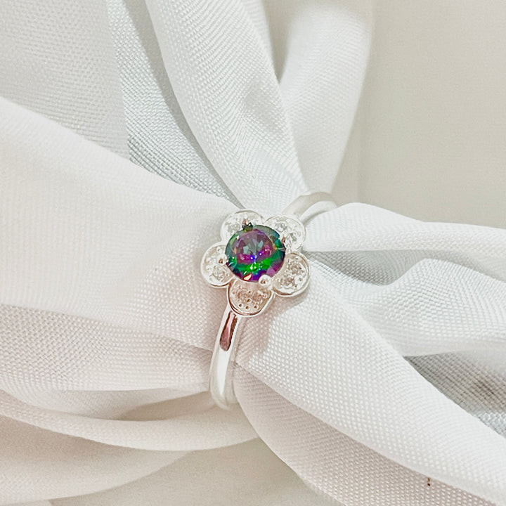 Anillo Plata Promesa Flor 🌈 Topacio