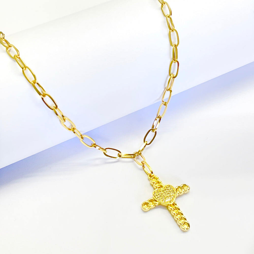 Gargantilla de Acero Cruz Corazón ✝️♥️ | Nicola Joyería 