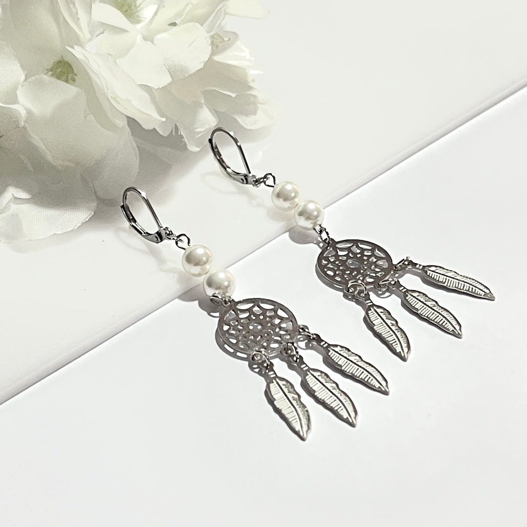 Aretes de Acero Largo Pluma 🪶| Nicola Joyería 
