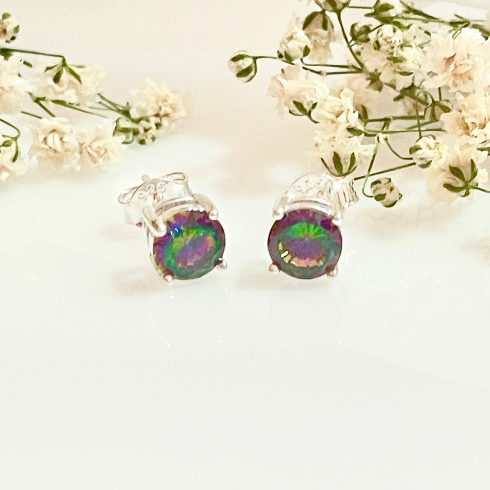 Aretes de Plata Circonita Multicolor 6MM | Plata 925 en Costa Rica