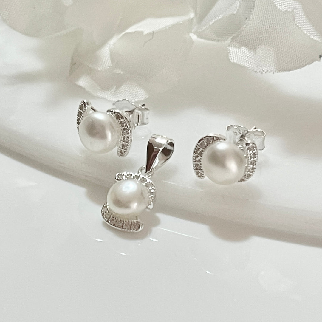 Juego Plata Perlas Bordes 💋 | Nicola Joyería 