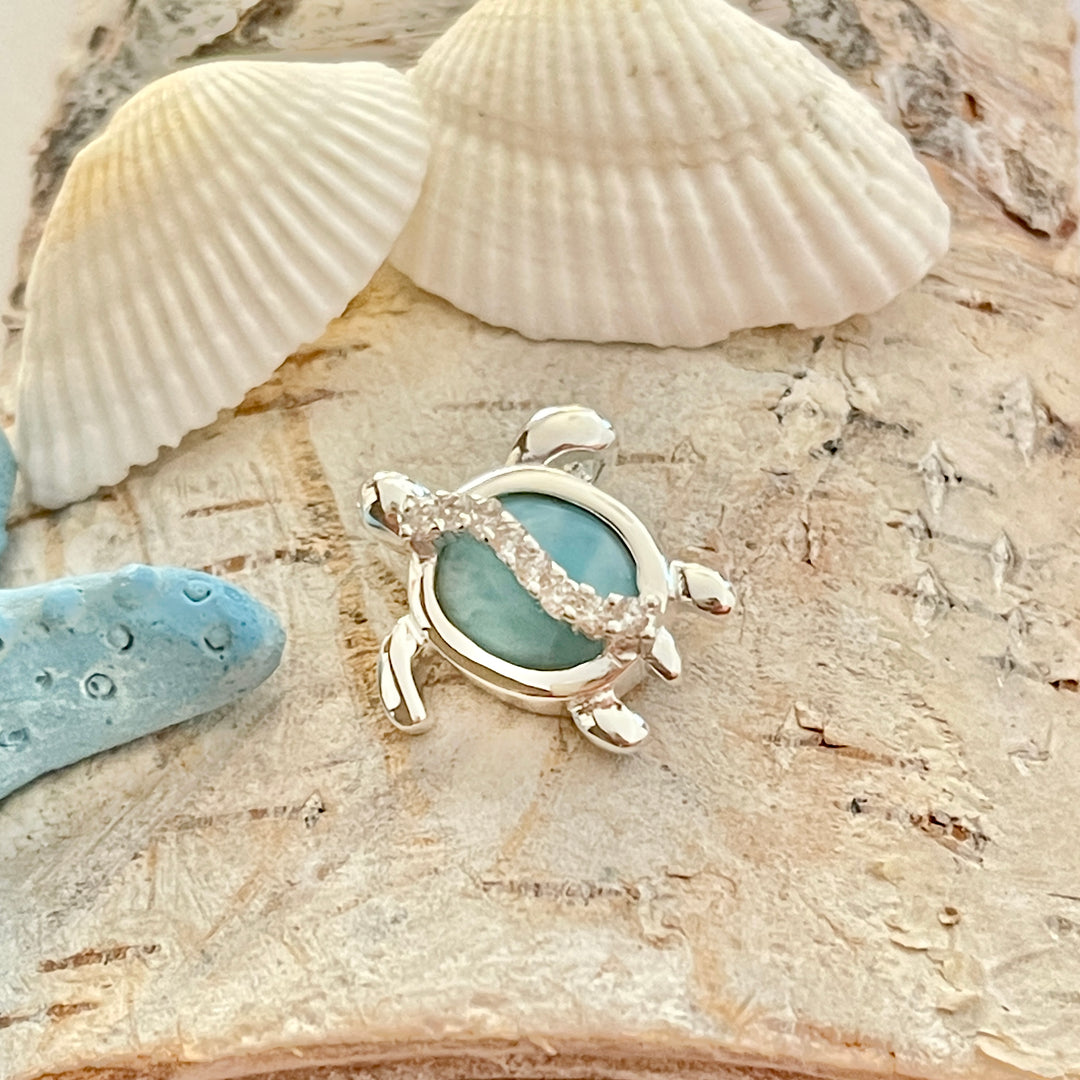 🐢 Tortuga con Larimar CZ de Plata 925 | Nicola Joyería CR