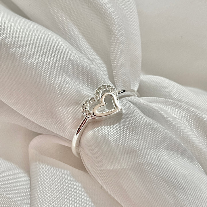 Anillo Plata Promesa Corazón Doble  ❤️