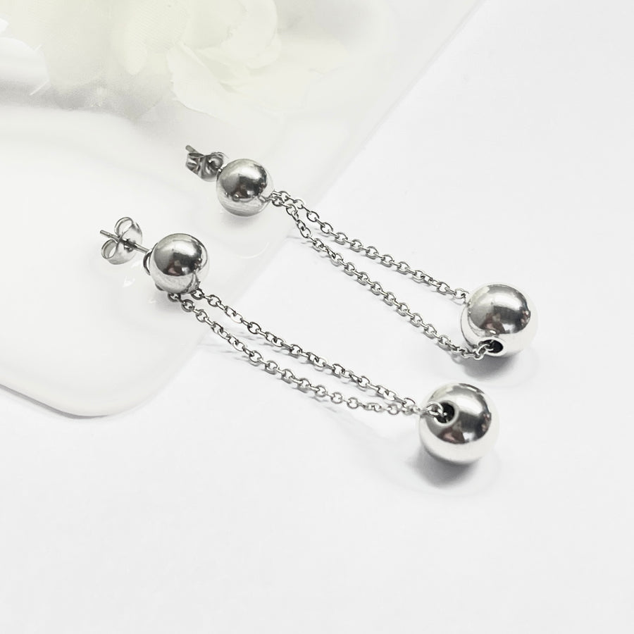 de Aretes de Acero Largos Bola 🦄 Plateada| Nicola joyería 