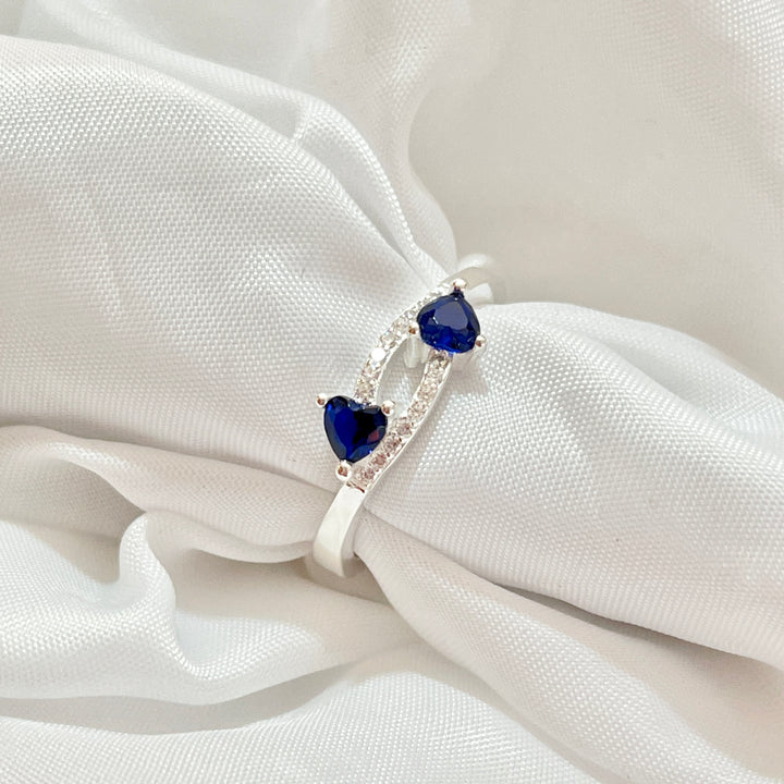 Anillo Plata Promesa Doble Corazón Azul 🔹💙