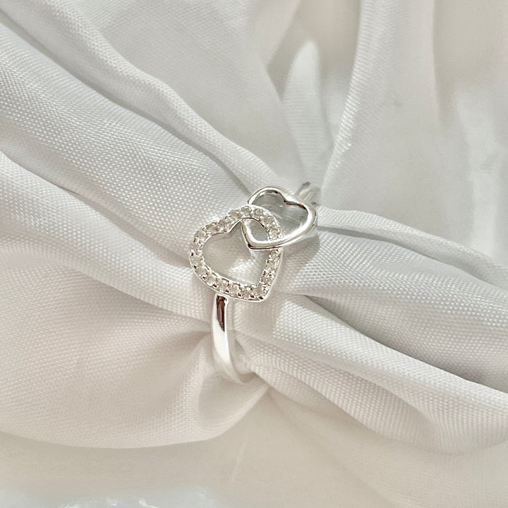 Anillo Plata Promesa Corazón Entrelazados Brillante  ❤️ | Nicola Joyería 
