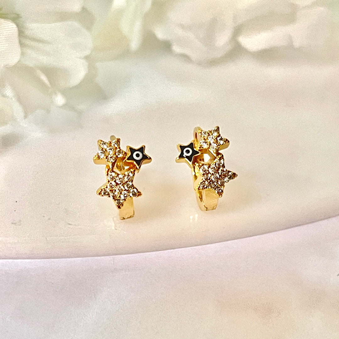 Huggies de Acero 🧿Ojo Turco Negro | Nicola Joyeria 