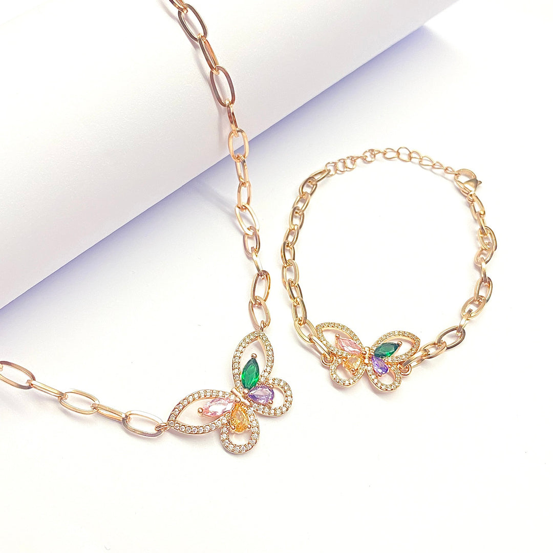 Collar y Pulsera Mariposa 🦋 Oro Rosa