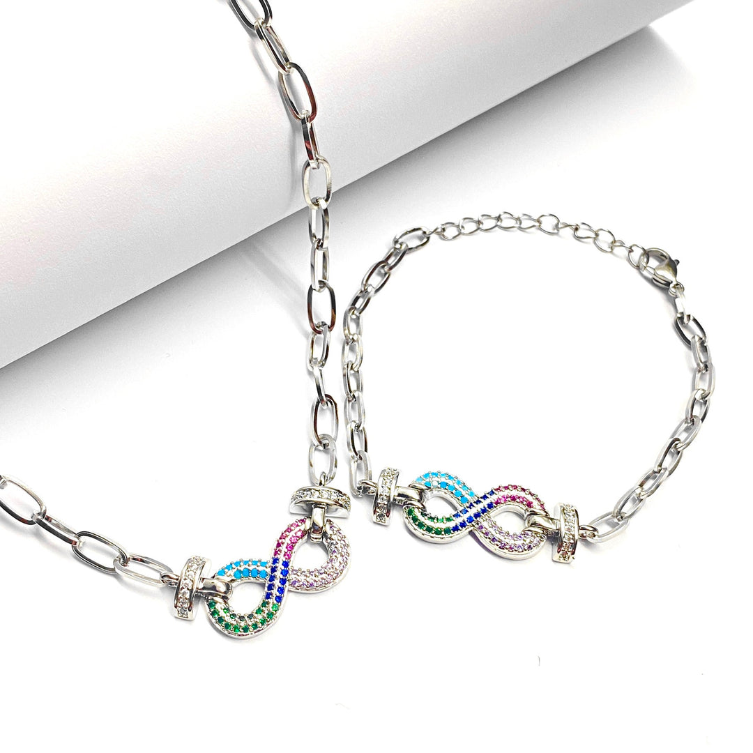Collar y Pulsera Infinito ♾ Plateado