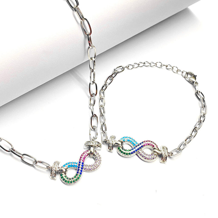 Collar y Pulsera Infinito ♾ Plateado