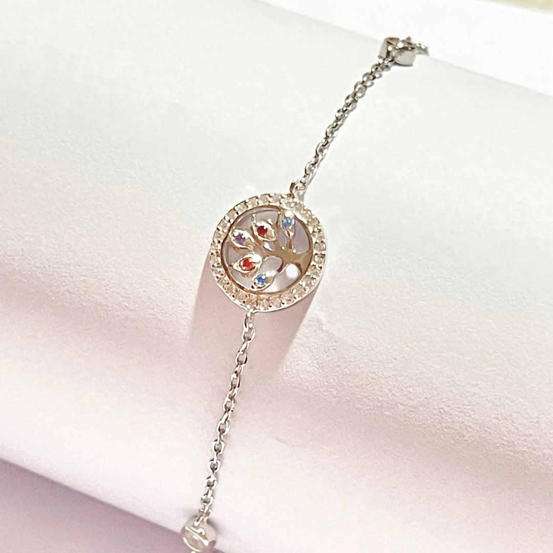 Pulsera Plata Árbol de la Vida Multicolor