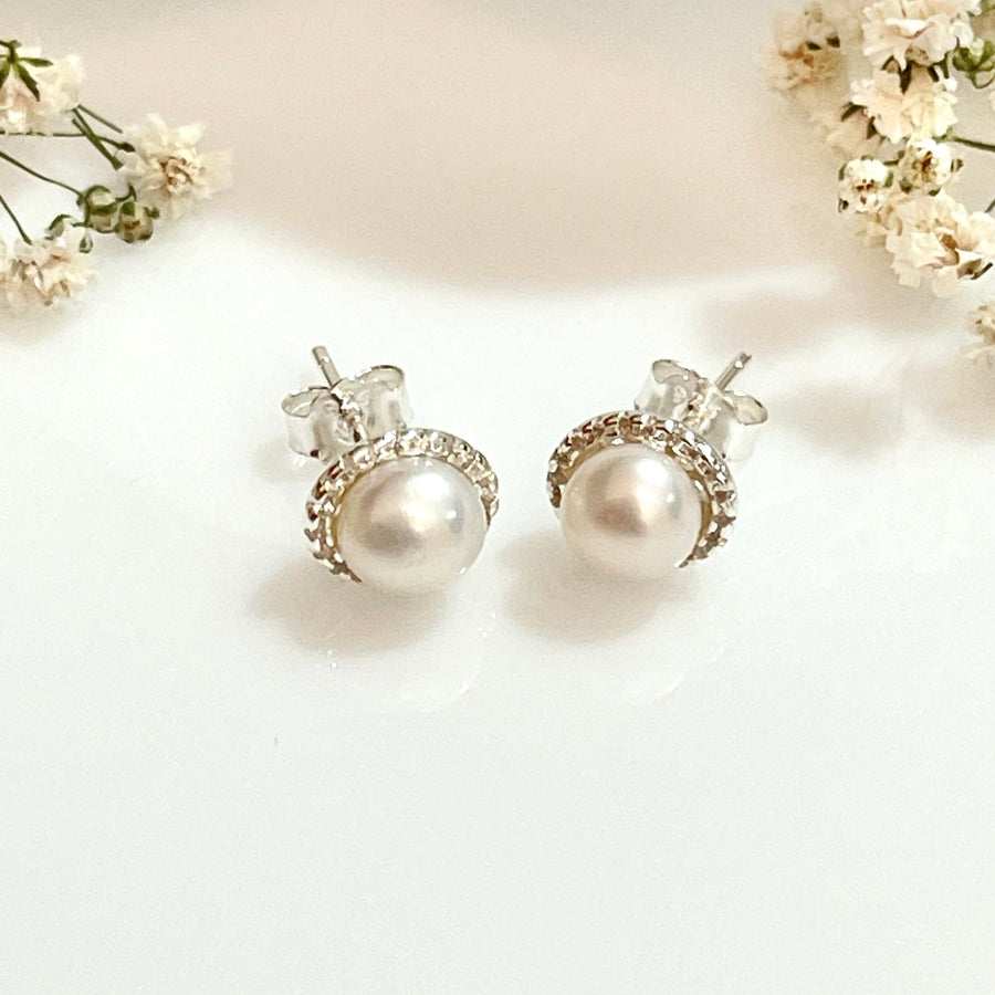Aretes de Plata 925 con Perlas Cultivadas Blancas | Plata 925 en Costa Rica