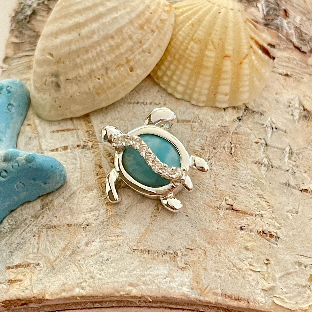 🐢 Tortuga con Larimar CZ de Plata 925 | Nicola Joyería CR