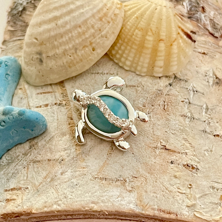 🐢 Tortuga con Larimar CZ de Plata 925 | Nicola Joyería CR