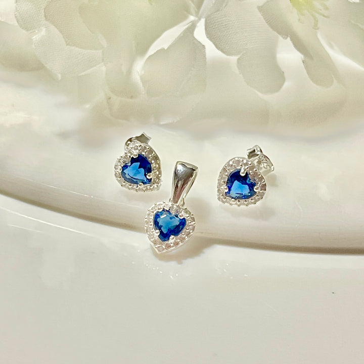 Juego Plata Corazón Azul 💙 | Nicola Joyería 