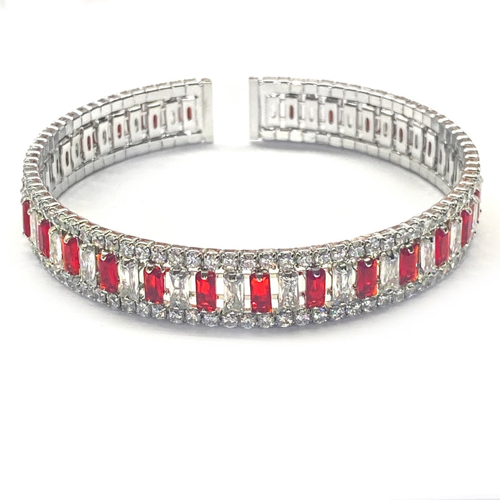 Pulsera Acero 🤍🟥 Aro Plateado