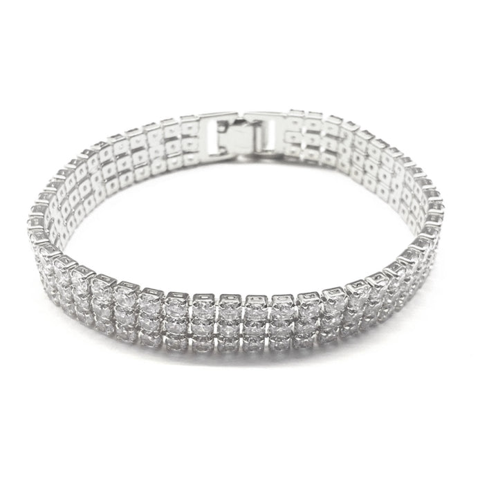 Pulsera Acero Circonias Tres Filas