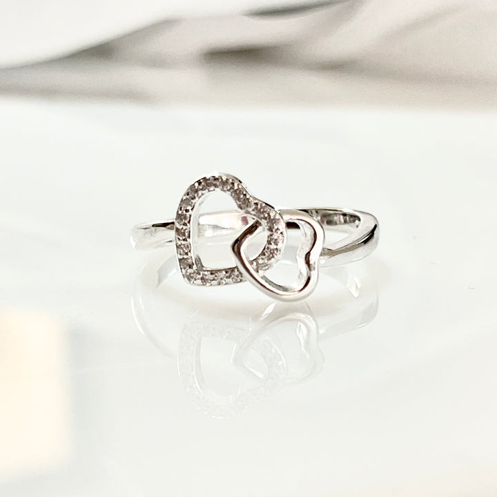 Anillo Plata Promesa Corazón Entrelazados Brillante  ❤️