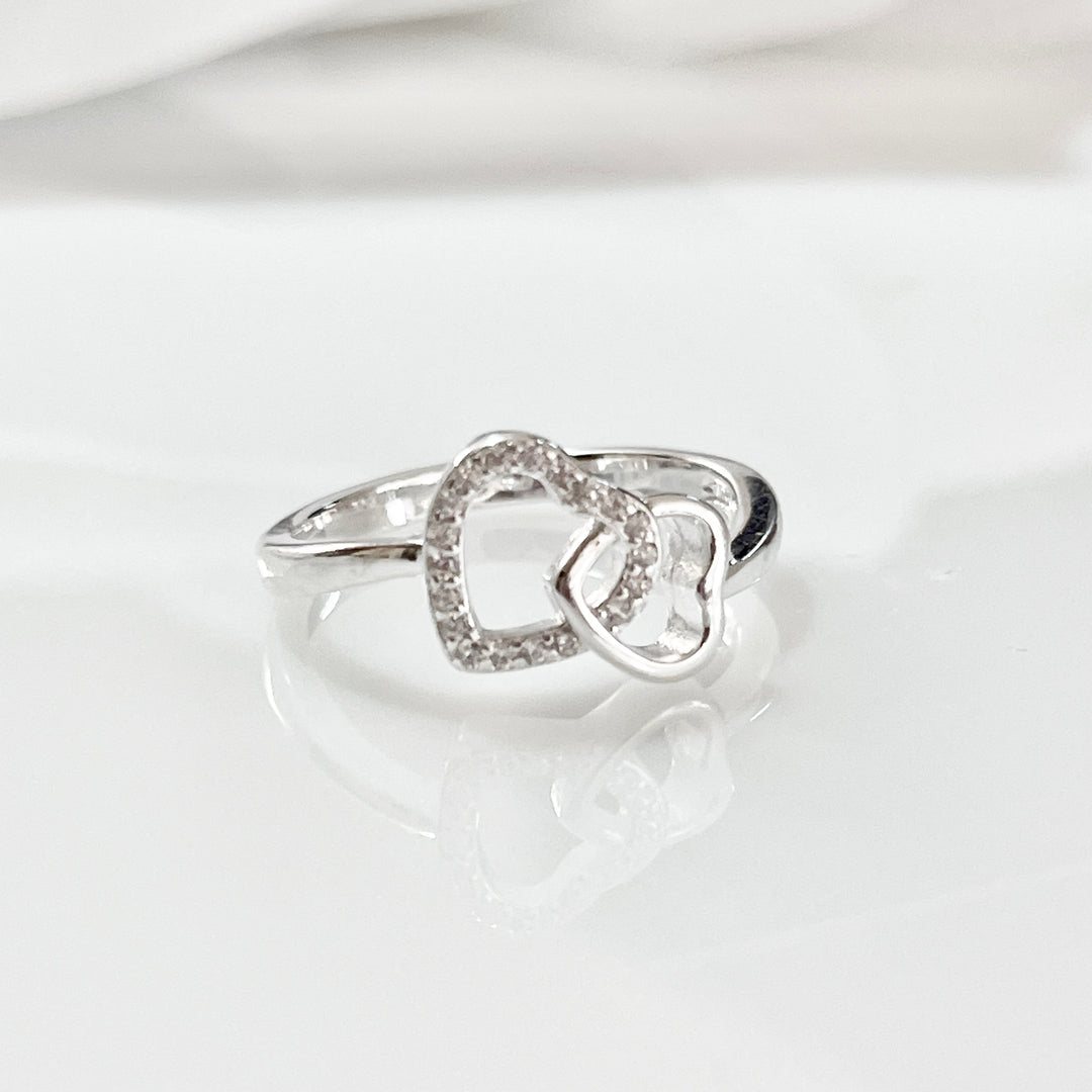 Anillo Plata Promesa Corazón Entrelazados Brillante  ❤️