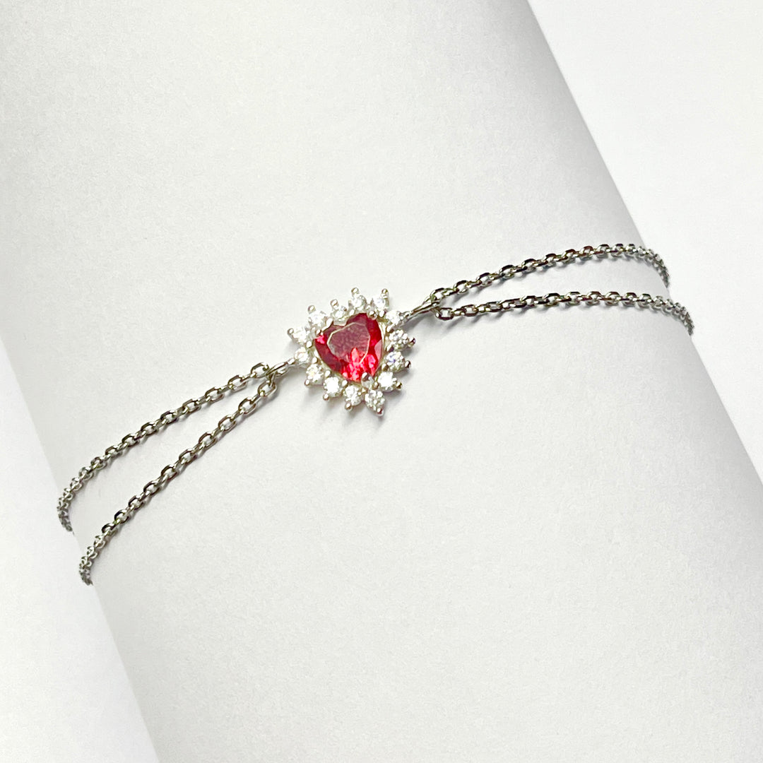 Pulsera Plata ❤️Corazón Rojo Vivo