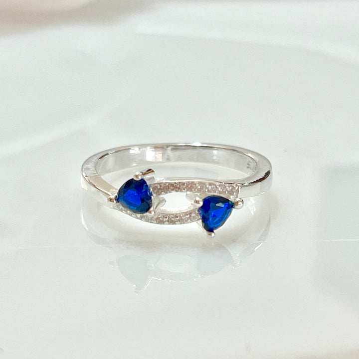 Anillo Plata Promesa Doble Corazón Azul 🔹💙 | Nicola Joyería 