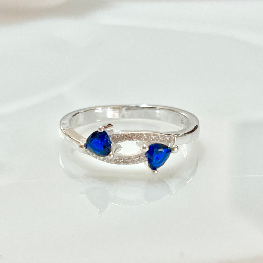 Anillo Plata Promesa Doble Corazón Azul 🔹💙 | Nicola Joyería 