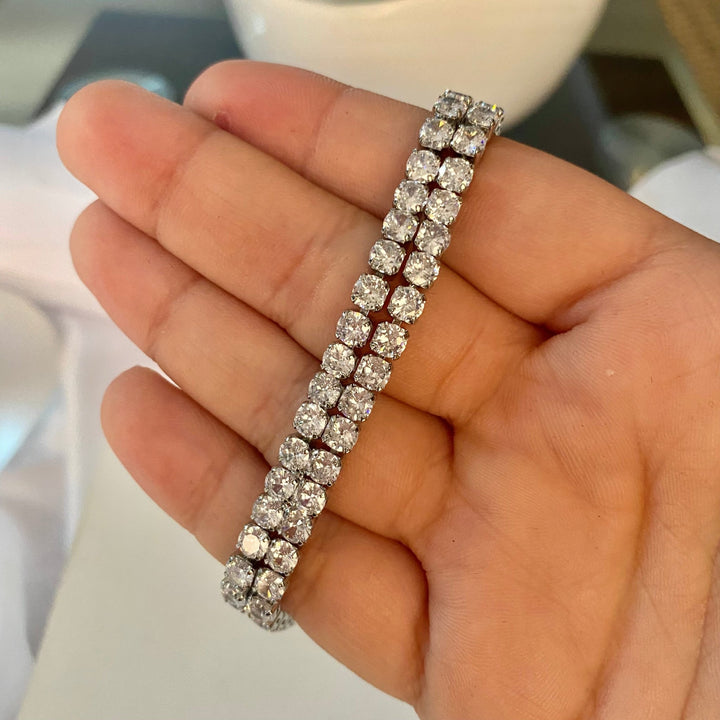 Pulsera Acero 💎💎 Tennis Doble Plateada | Nicola Joyería