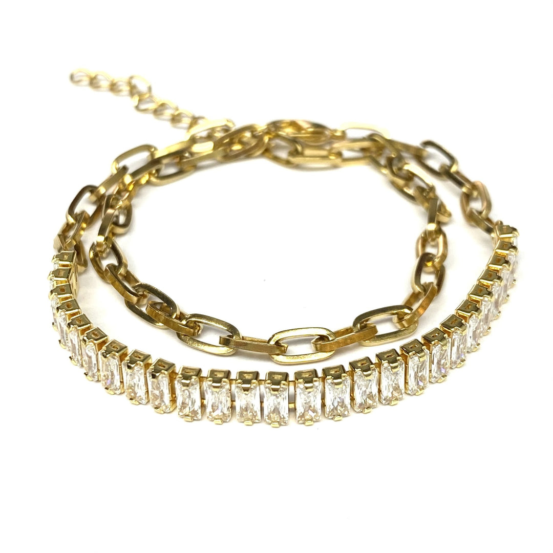 Pulsera Acero ✨ Doble Baguettes Dorada | Nicola Joyería